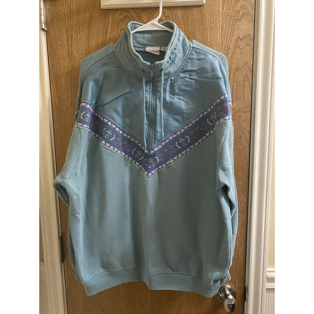 Vintage Bobbie Brooks Sweatshirt Womens XL Blue Aztec 1/4 Zip 90s Grandma